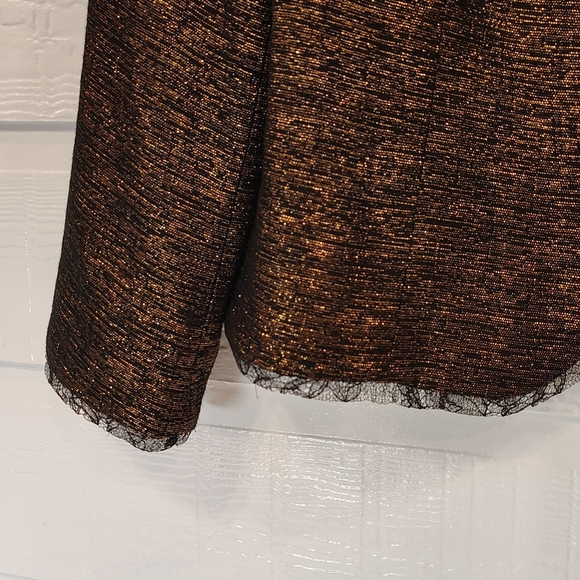 VINTAGE 1980'S XXL ESCADA COUTURE BLACK GOLD METALLIC BLAZER ORGANZA TRIM TWEE - Picture 2 of 5